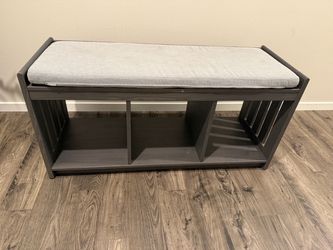Storage Bench with Cushion and Cubby Shelves