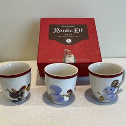 William Sonoma Gnome Mugs (3) And Spreaders (2)