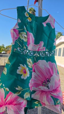 Teal Floral Dress with Jeweled Waistband