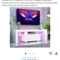 HOUAGI LED TV Stand for 32-55 Inch TV, Modern High Gloss Entertainment Center w/Storage Drawer and Color Changing Lights Video Gaming, Movies,Home Dec