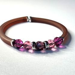 Swarovski PINK & PURPLE Crystal Jelly Silicone Cuff Bangle Bracelet