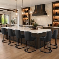 Comfortable black faux leather upholstered counter height chairs — set of 6.
