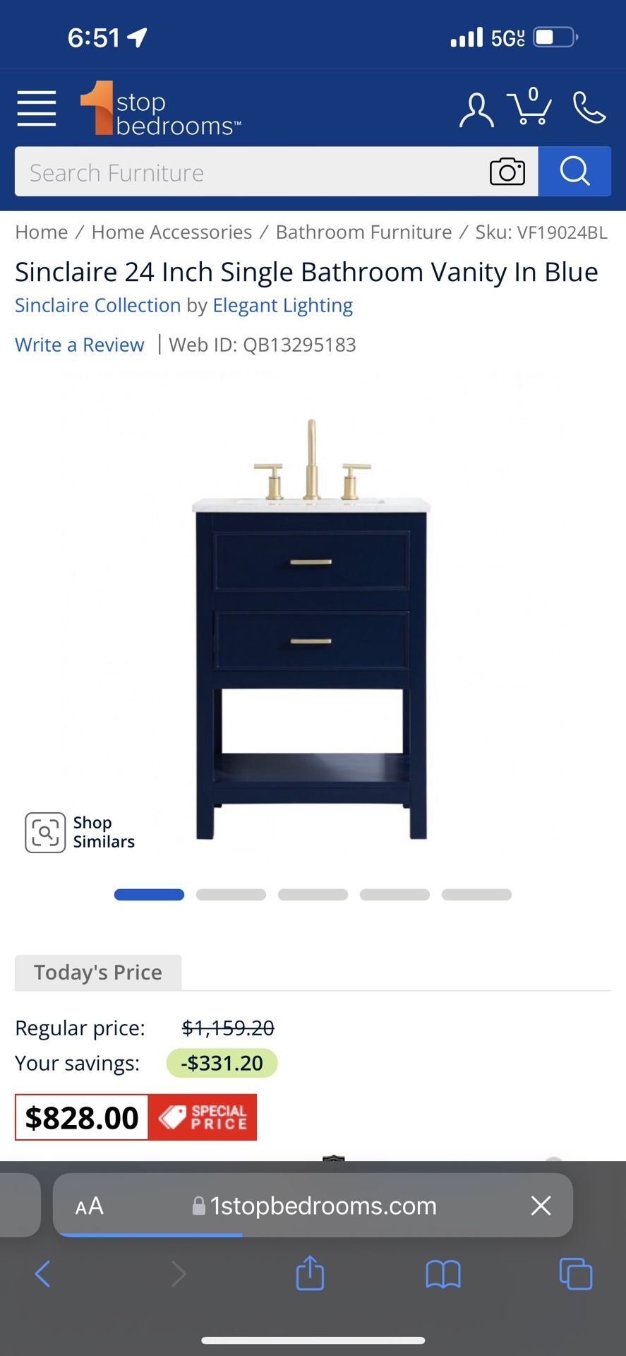 New in box, Elegant VF19024BL 24 inch Single Bathroom Vanity in Blue Other Furniture - Blue