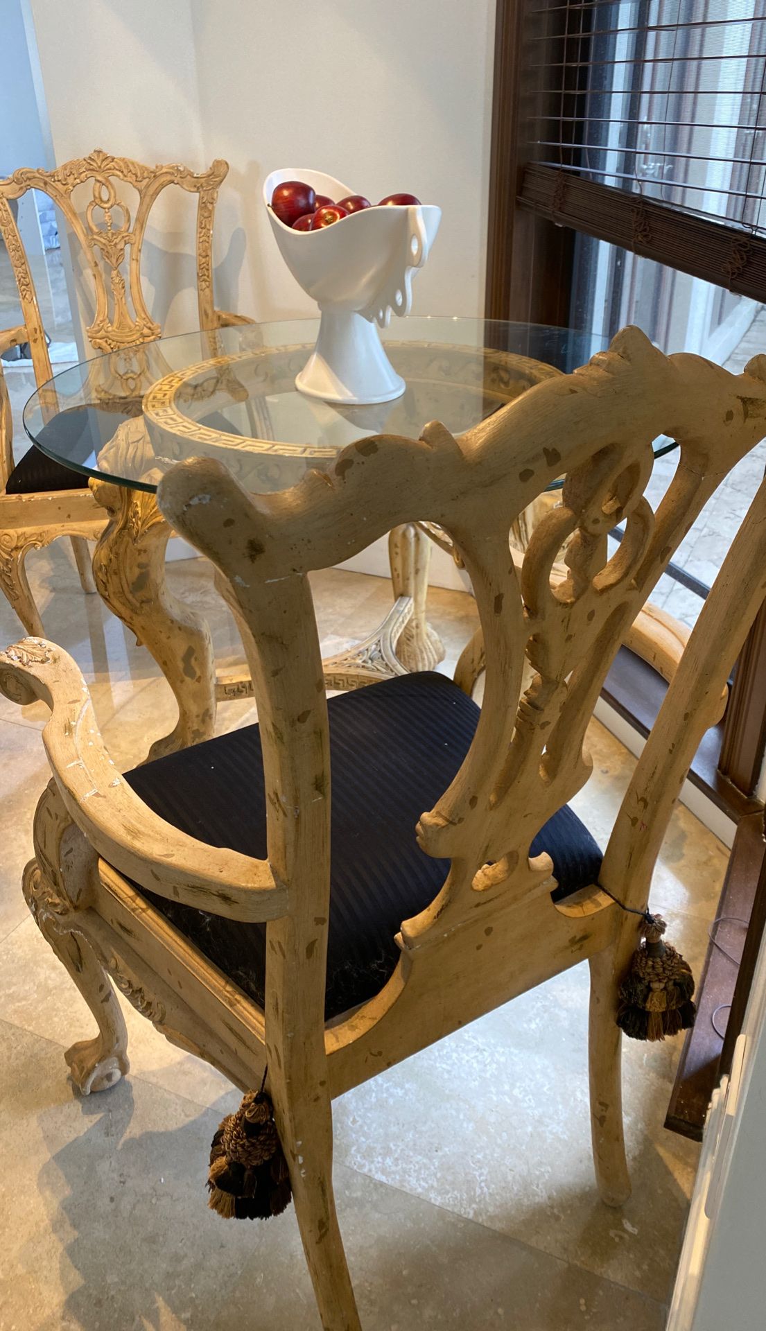 Rare pinewood carved table with four chairs Home & Garden