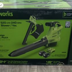 Greenworks 24V Blower/Vacuum with Two (2) 5.0Ah Batteries & Dual-Port Charger (New) 
