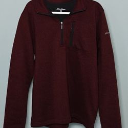 Eddie Bauer Men's Pullover Fleece 1/4-Zip Logo On Sleeve-Burgundy