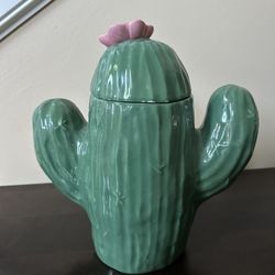 Vintage Treasure Craft 1989 Saguaro Cactus Cookie Jar With Pink Flower