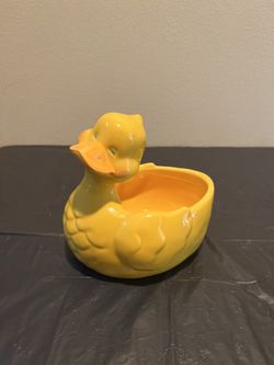 Yellow Ceramic Duck Planter 6.5”H x 7”L