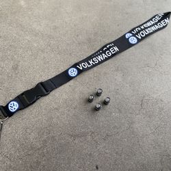 VOLKSWAGEN KEYCHAIN LANYARD AND VALVE STEM CAPS COMBO $15