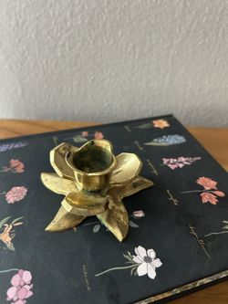 Vintage Brass Holly Leaf Candle Stick Holder
