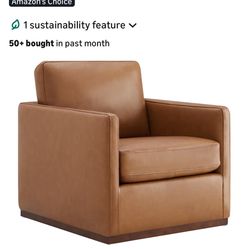 New In Box—Chita Leather Swivel Accent Chair—Saddle Color