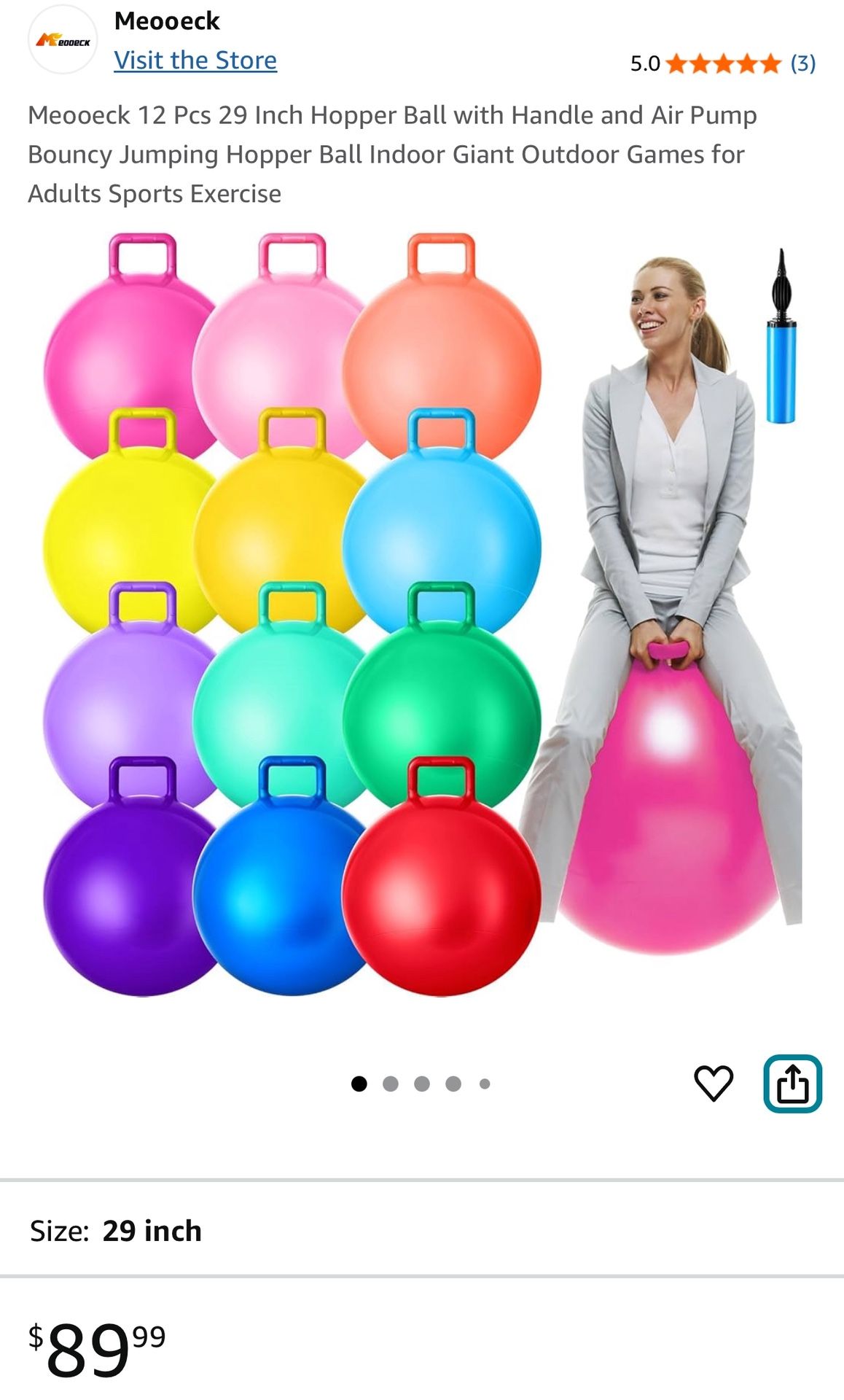 Meooeck 12 Pcs 29 Inch Hopper Ball with Handle and Air Pump Bouncy Jumping Hopper Ball Indoor Giant Outdoor Games for Adults Sports Exercise