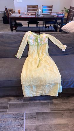 Yellow Floral Maidens Dress with Long Sleeves
