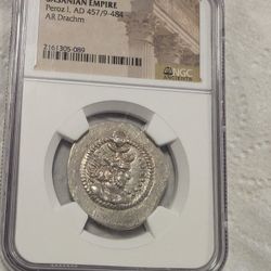 Old Ancient Coin Graded By NGC Sasanian Empire 