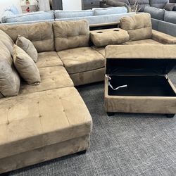 Brown Sofa Sectional W/ottoman  