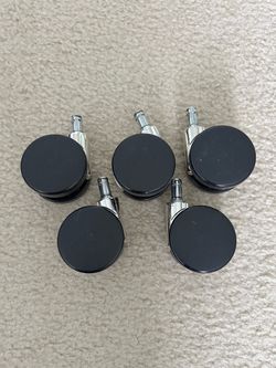 Set of 5 office chair casters | Black plastic, chrome stems