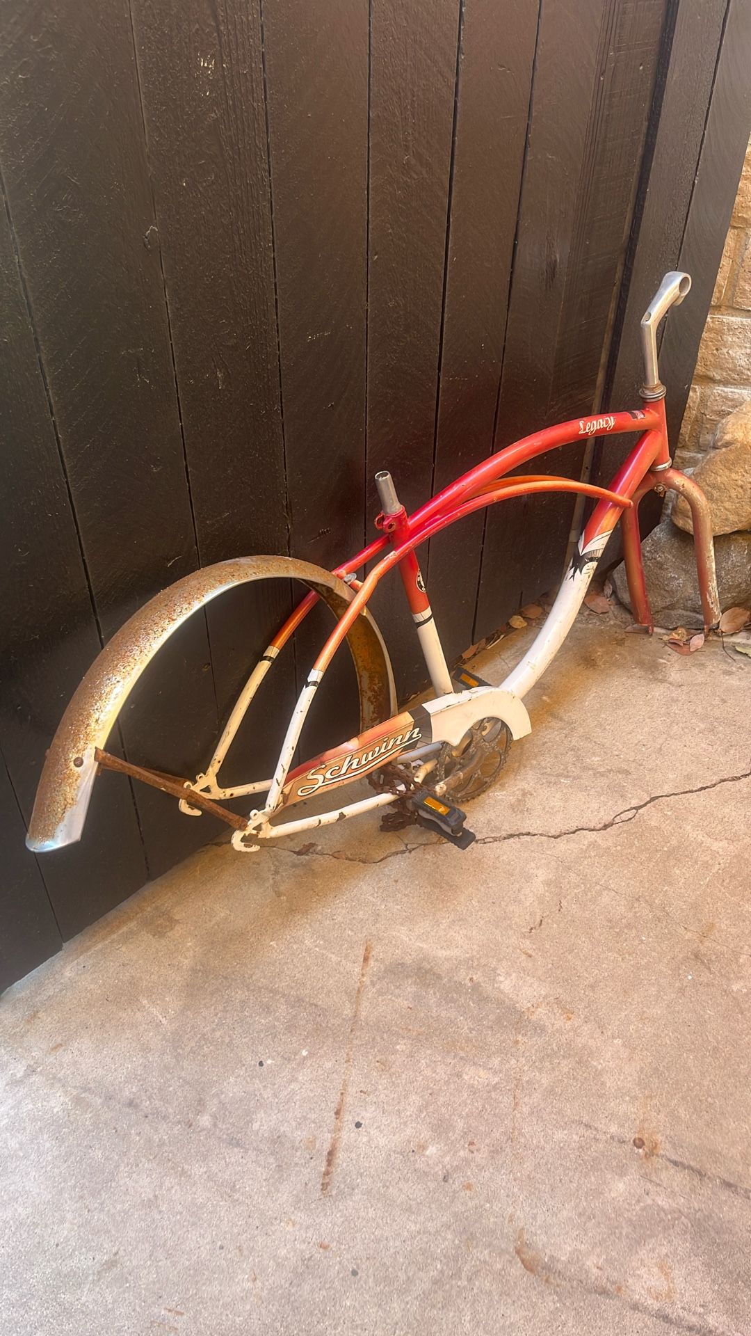 Metal Schwinn frame needs small repair on back frame $25