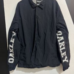 Oakley Windbreaker Zip Up Nylon Black Bomber Jacket XL