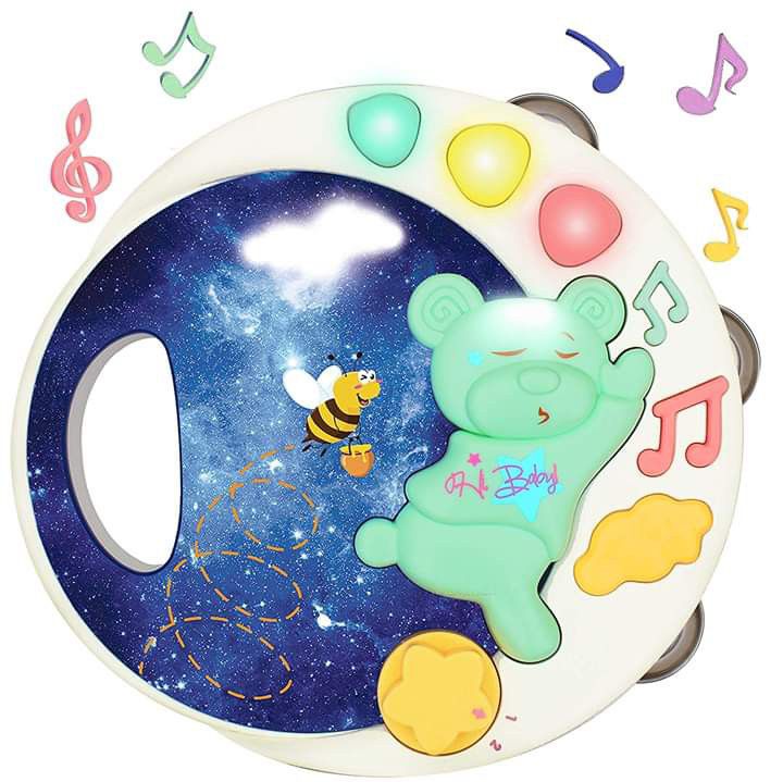 Brand New!!! Baby Musical Toy Tambourine Rattle Instrument with Music Light for Infant (Green)