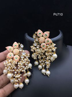 Womens Gold Plated & Pearls Earings