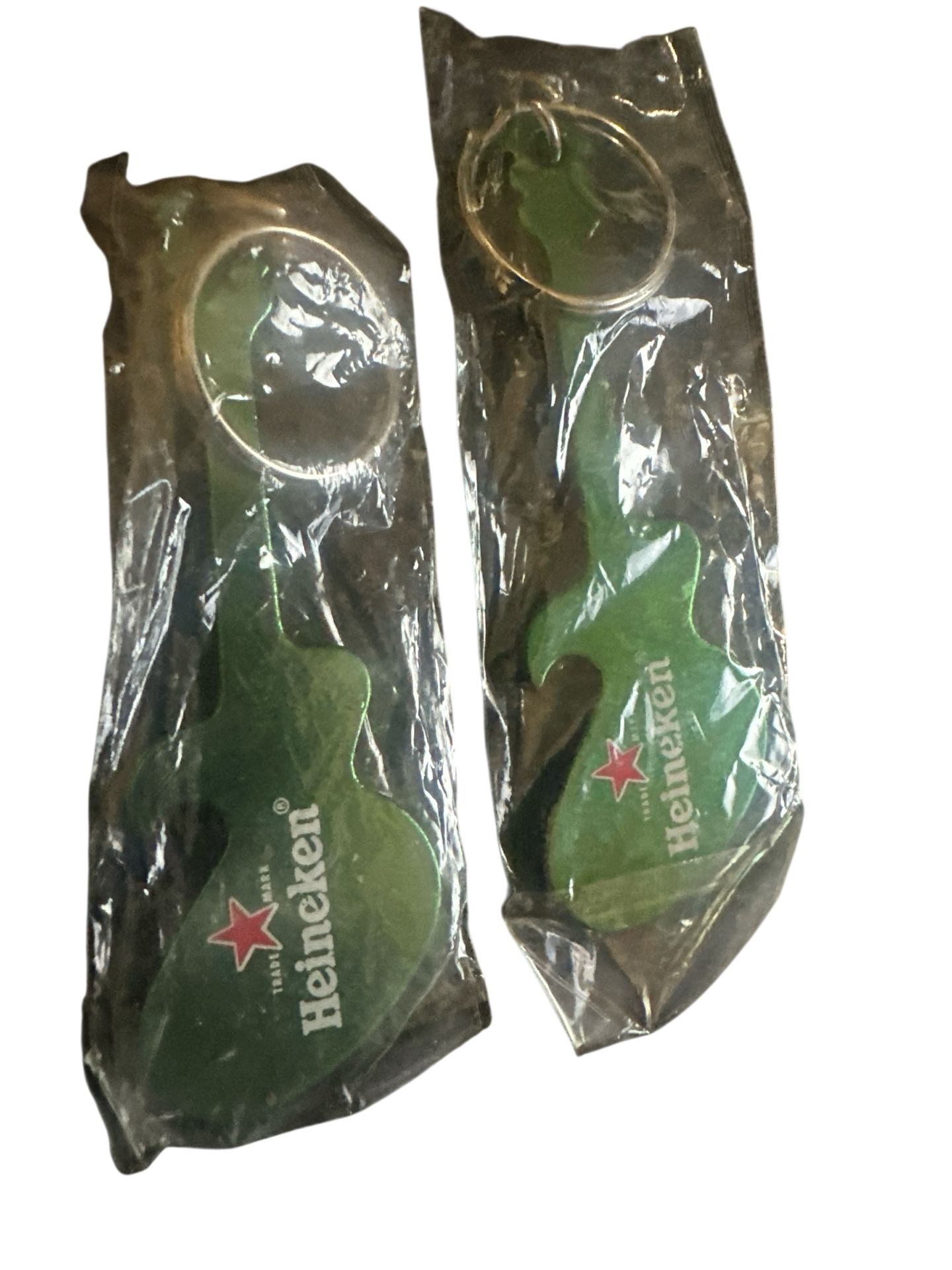 Two Heineken Beer Guitar Keychain Bottle Opener Green Metal Shape