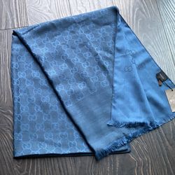 NEW with Tags Gucci XL Wool Silk Blue GG Guccissima Logo Scarf Shawl Wrap Large