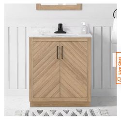 Huckleberry 30 in. Single Sink Weathered Tan Bath Vanity with White Engineered Marble Top (Assembled)