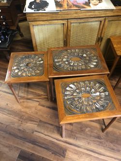 1970 Danish Teak and Tile Nesting Table