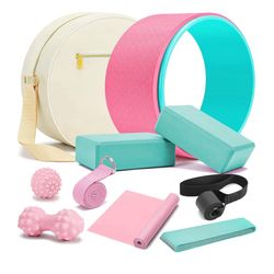 8 Piece Yoga Set: Soft Foam Roller Wheel + 2 Yoga Blocks  + Massage Ball, Etc 