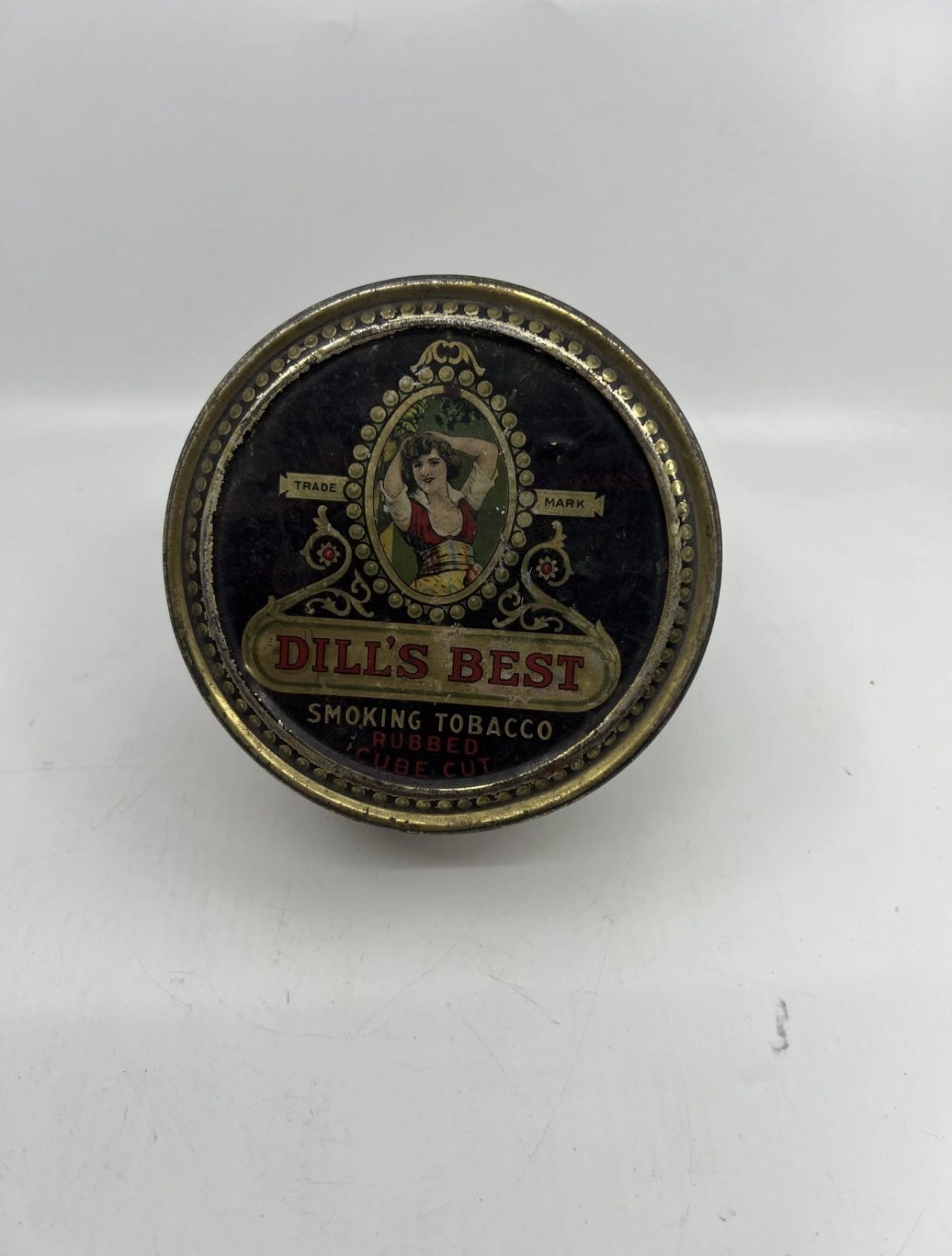 Vintage Dill's Best Smoking Tobacco Rubbed Cube Cut Round Tin - RICHMOND VA