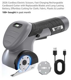 2026 Cordless Electric Scissors, Fast Charging Rechargeable Cardboard Cutter with Replaceable Blades and Long-Lasting Battery, Effortless Cutting for 