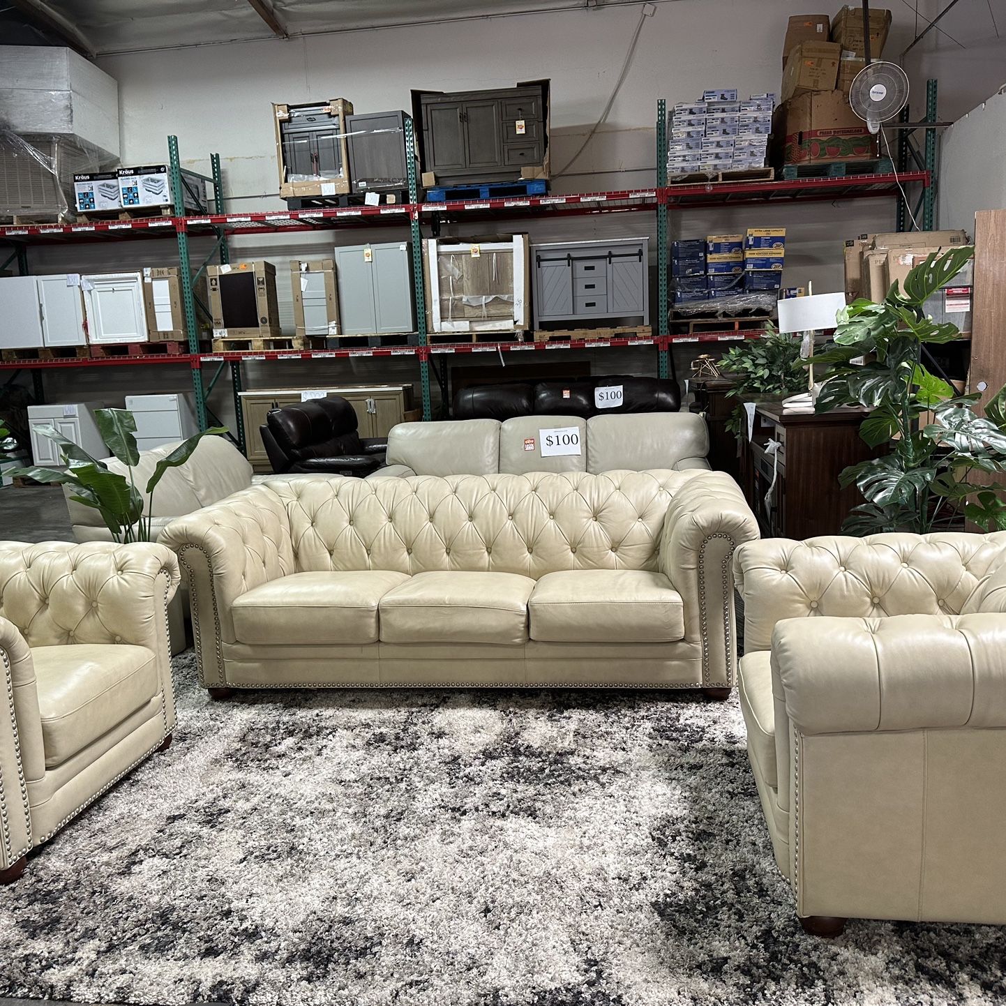 Allington 3 piece leather online set eggshell white