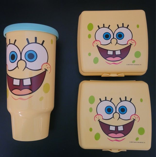 Spongebob Tupperware Large Drink Tumbler And 2 Sandwich Keepers Reusable
