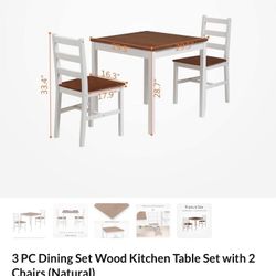 3 PC  Dining Set  Wood Kitchen Table Set With 2 Chairs 