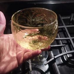 Set Of 6 Crystal Glasses W/ Leaf Design 