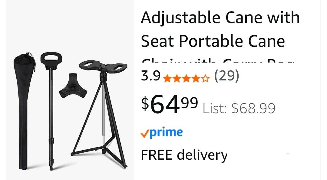 7098: Adjustable Cane with Seat Portable Cane Chair with Carry Bag Lightweight Anti-Slip Aluminum Walking Stick with Seat Folding Chairs for Elderly A