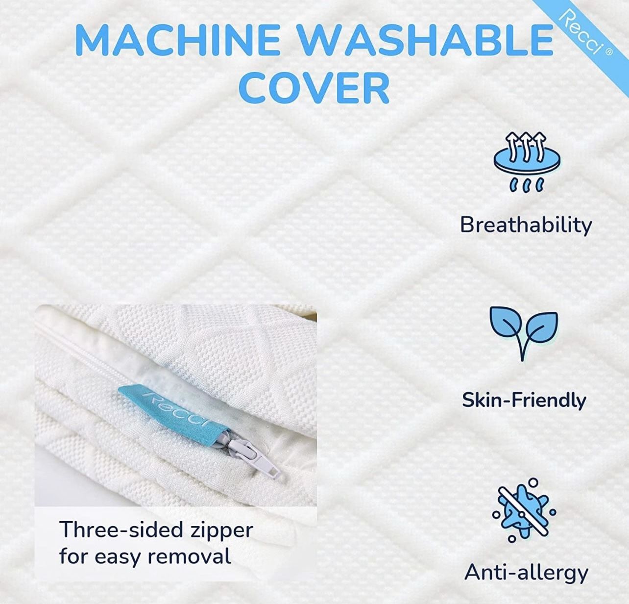 RECCI 2 Inch Mattress Topper Queen, PressureRelieving Memory Foam Mattress Topper for Back Pain