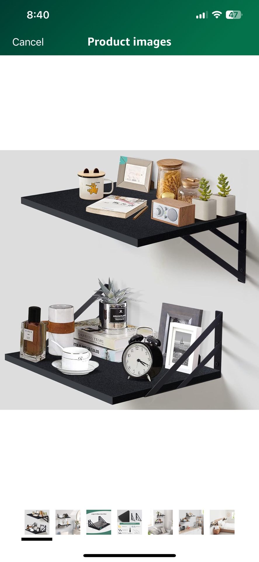 2 Pc Deep Floating Shelves ; 12 Inch Deep Wall Mounted Hanging Shelves for Living Room, Kitchen, Office, Bathroom and Bedroom Decor; Storage and Displ