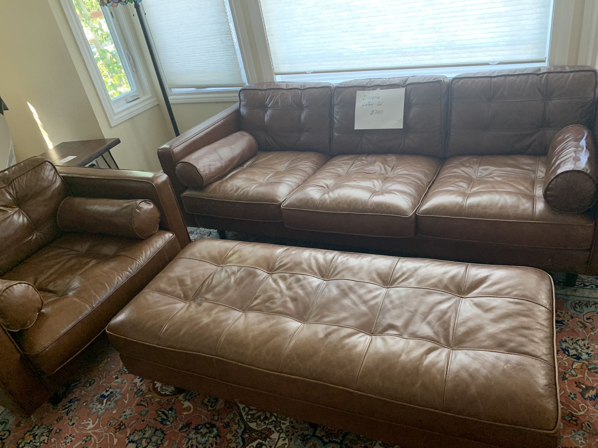 Leather Designer Sofa Set With ottoman