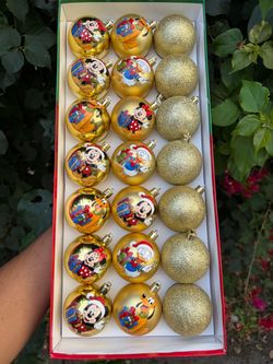 Disney Christmas Ornament Set Gold Ball 21 Piece