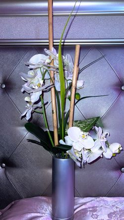 White Orchid Arrangement in Silver Vase