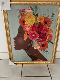 Floral Dream framed canvas board by Nikki Chu 24x30” as is