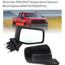 Right Passenger Side Mirror Compatible with 2019 2020 2021 2022 2023 2024 2025 Chevy Silverado 1500 With Temperature Sensors Black Replace#GM1321582(2