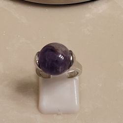 Silver and Purple Nature Stone Ring Size 4