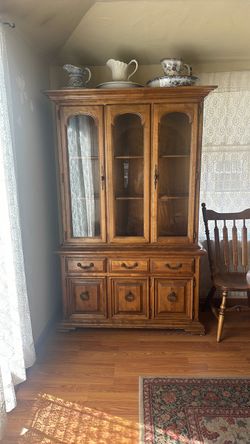 Maple Dining Table Set and Maple cabinet