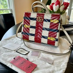 GUCCI Trompe L’oeil Print GG Marmont Top Handle Shoulder Bag