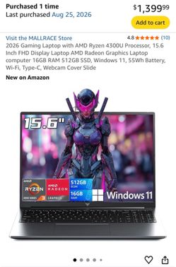 MALLRACE 15.6” Laptop | Ryzen 3 | 16GB RAM | 512GB SSD | Windows 11 | Full HD