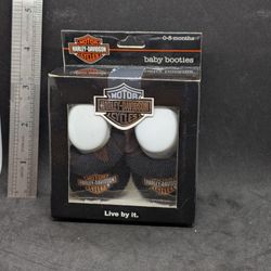 Harley-Davidson Baby Infant Booties 0-3M Black With Orange Logo Shoes