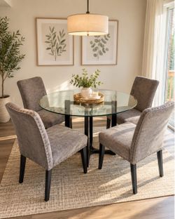 Round Glass Dining Table with 4 Chairs