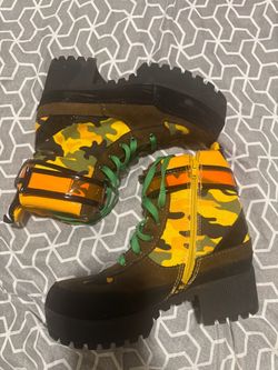 Yellow Camo Platform Combat Boots